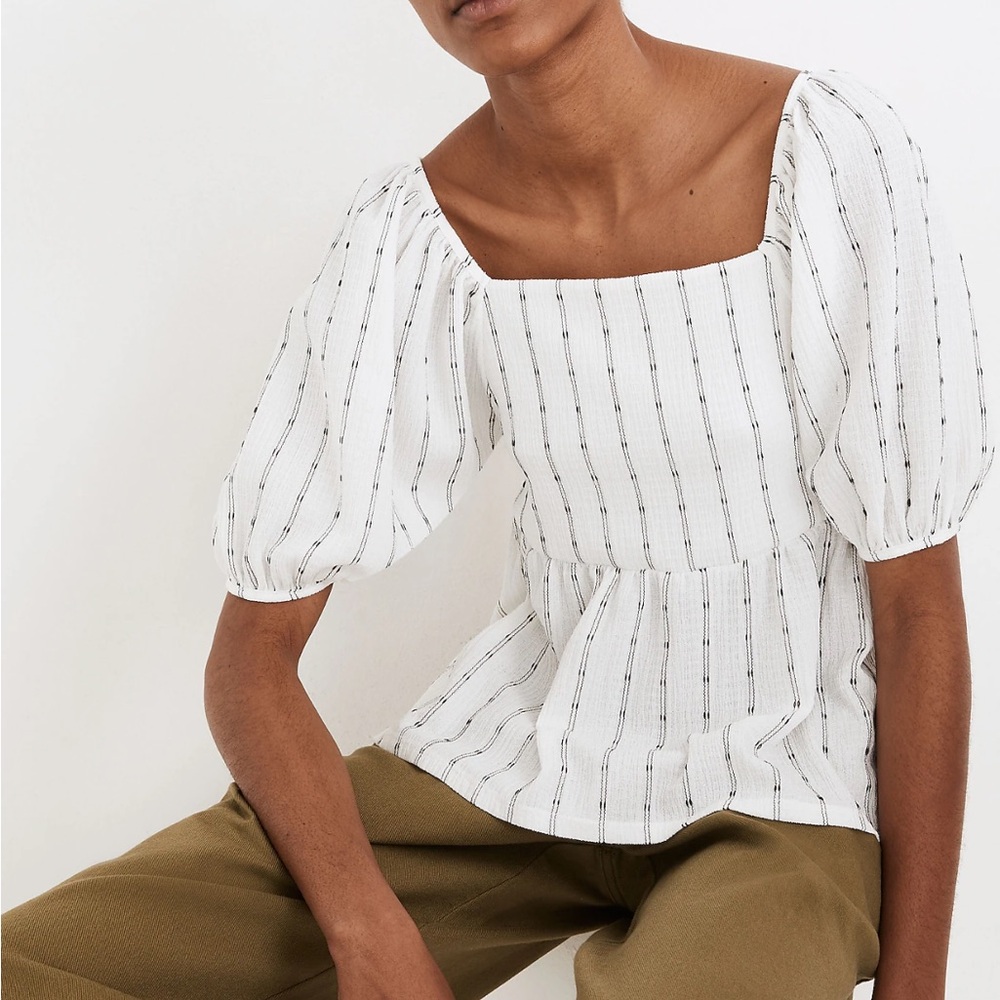 Madewell white and black Puff-Sleeve Empire Top XS NWT - Picture 3 of 7
